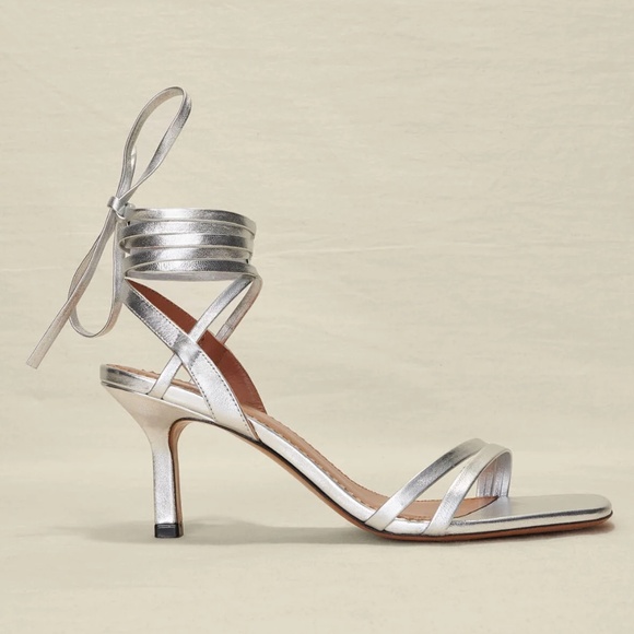 Silver leather lace-up sandals - Picture 1 of 5